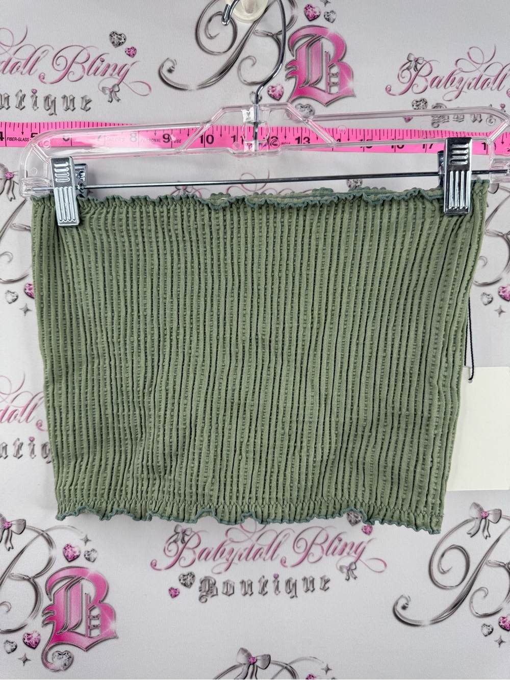 IVRY DAY top strapless new with tags Olive Green Smocked Mini Skirt - Tube Style